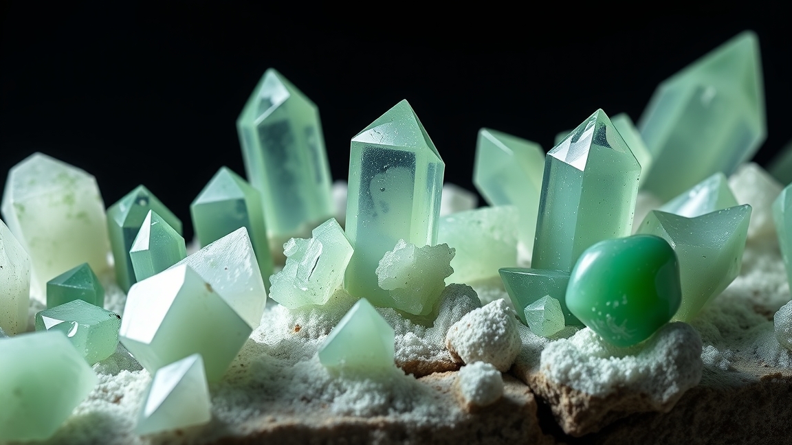 Szép jadeit kristályok különböző formákban és színekben