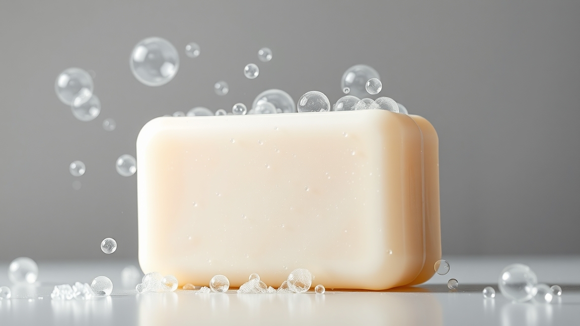 Szappan habzó buborékokkal, a bőr egészségéért és higiéniájáért.