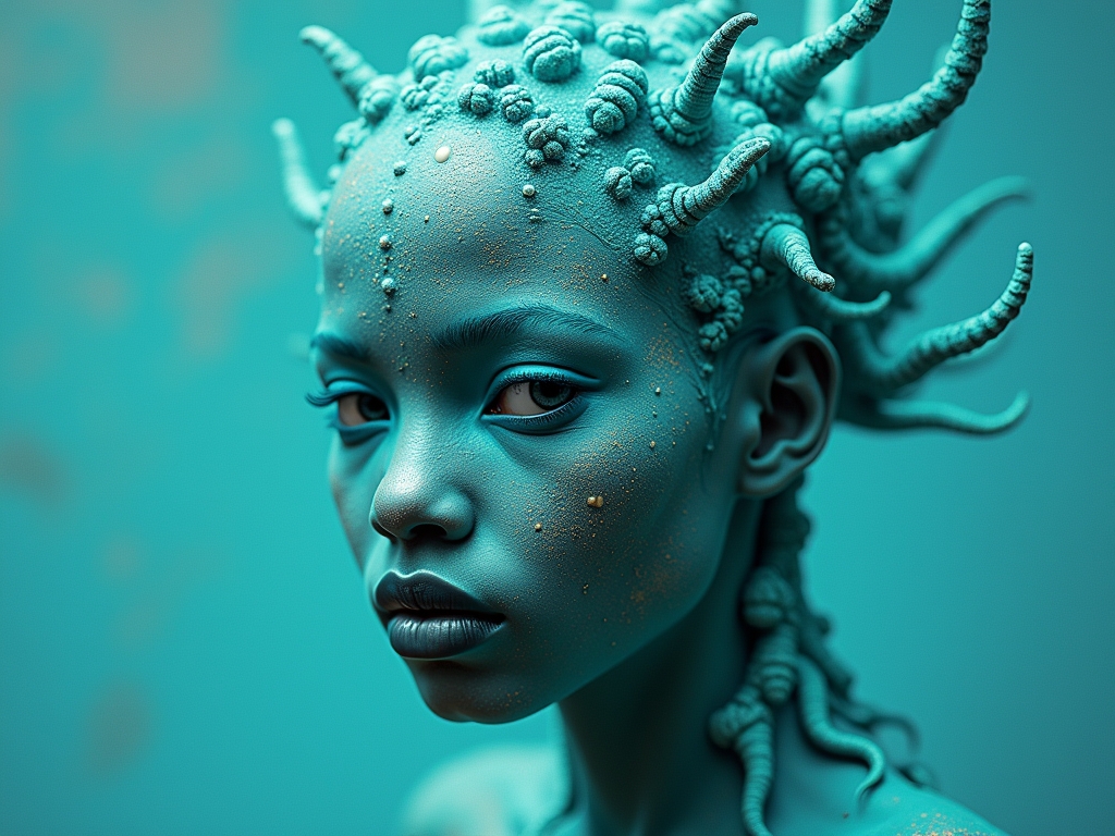 Afrikai türkiz színű női arc, az élet harmóniája és belső békéje