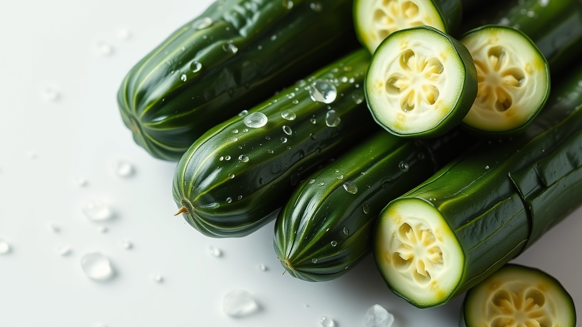 Friss uborka, vízcseppekkel a felületén, egészséges tápanyagok forrása.
