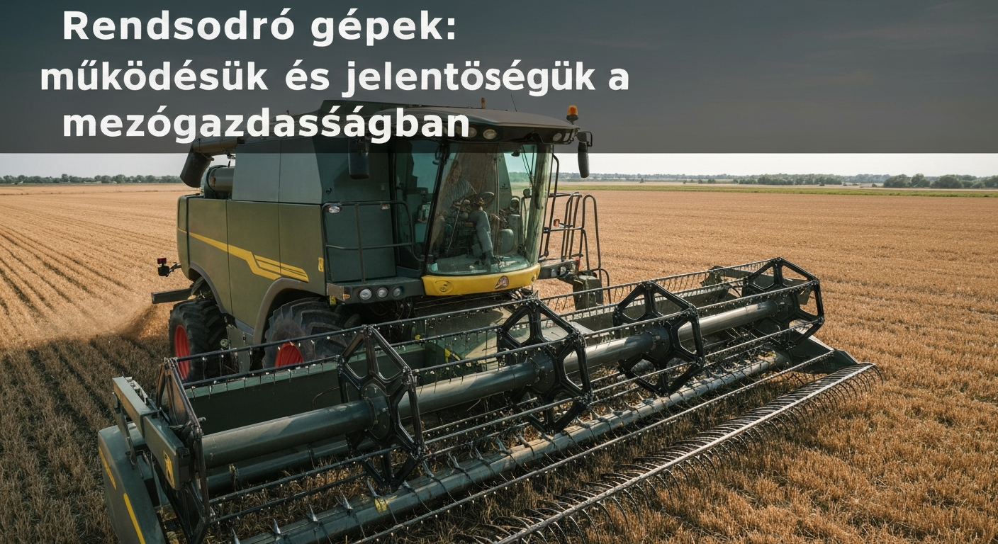 Egy modern rendsodró gép működés közben, aratás alatt egy mezőn.