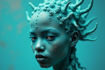 Afrikai türkiz színű női arc, az élet harmóniája és belső békéje