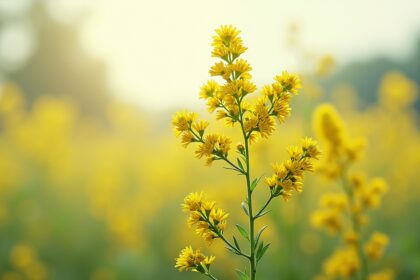 Aranyvessző virág a természetben, sárga színnel.