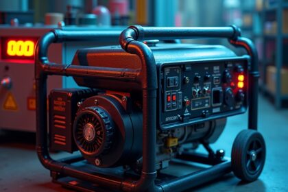 Áramgenerátor részletei és kijelzője ipari környezetben