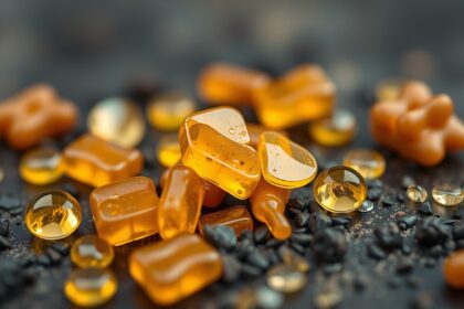 Propolisz tabletták és vitaminok közelről, egészségmegőrzéshez