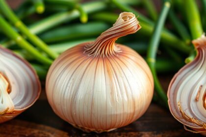 Főtt hagyma és zöldhagymák, tápláló és egészséges étel.