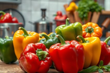 Színes TV paprikák a konyhapulton, egészséges étkezéshez