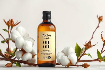 Gyapotmagolaj palack és gyapot növények, természetes bőrápolás