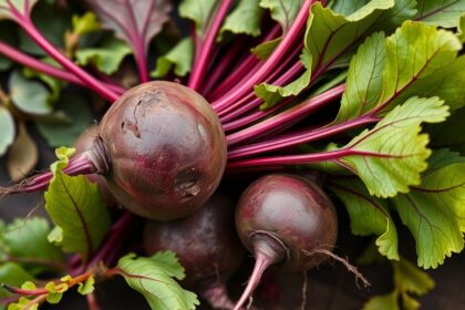 Friss cékla hajtások zöld levelekkel, természetes élelmiszer.