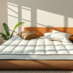 Kókuszmatrac a modern otthonban, növények és világos tér mellett.