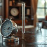 Higanyos lázmérő és hőmérő egy asztalon, egészségügyi eszközök