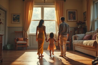 Családi pillanat egy modern otthonban, elágazó szerepekkel.