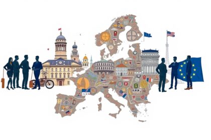 Az Európai Unió fő intézményei és alapelvei a térképen.