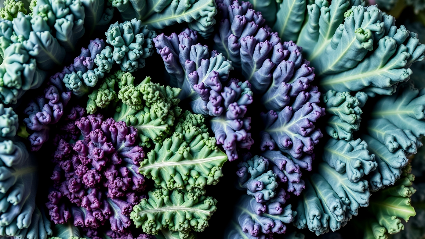 Színpompás kelkáposzta levelek: egészséges tápanyagforrás.