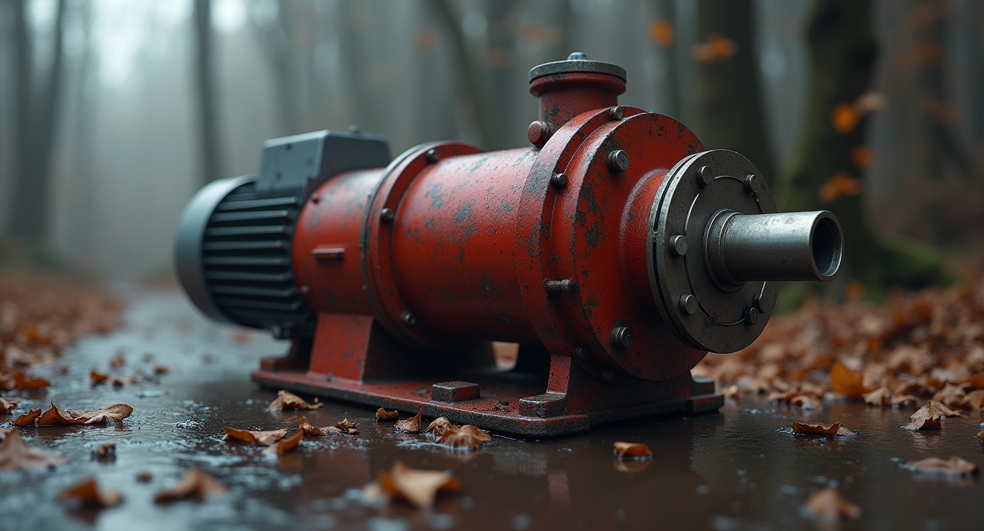 Orosz búvárszivattyú részlete a természetben, ködös háttérrel.