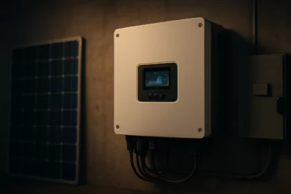 Hibrid inverter és napelemes panel belső térben