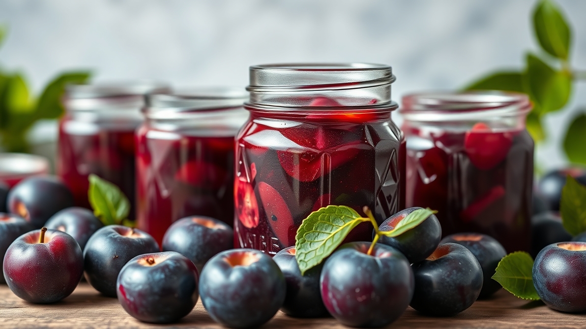 Szilvalekvár és friss szilvák az asztalon