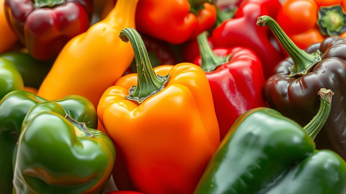 Különböző színű paprikák: zöld, sárga, piros és barna fajok