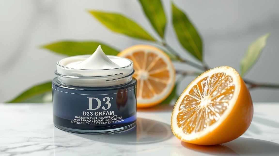 D3 krém bőrápoláshoz, friss citrommal és zöld levelekkel