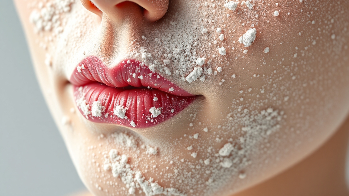 Hintőporral borított ajkak, egészségügyi kockázatokra figyelmeztetve.