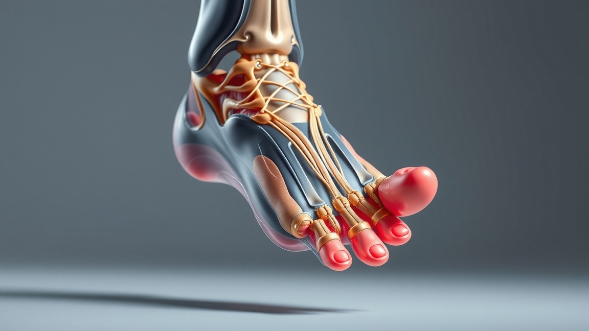 Anatomical illustration of a foot focusing on the little toe and its role in balance.