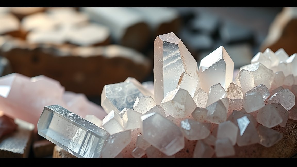 Kvarc kristályok, amelyek gyógyító energiákat sugároznak.