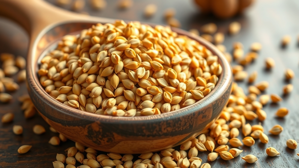 Mustármag egy fa tálban, egészségügyi előnyökkel