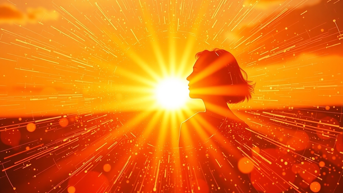 Napkő energiáját sugárzó női siluett naplementében