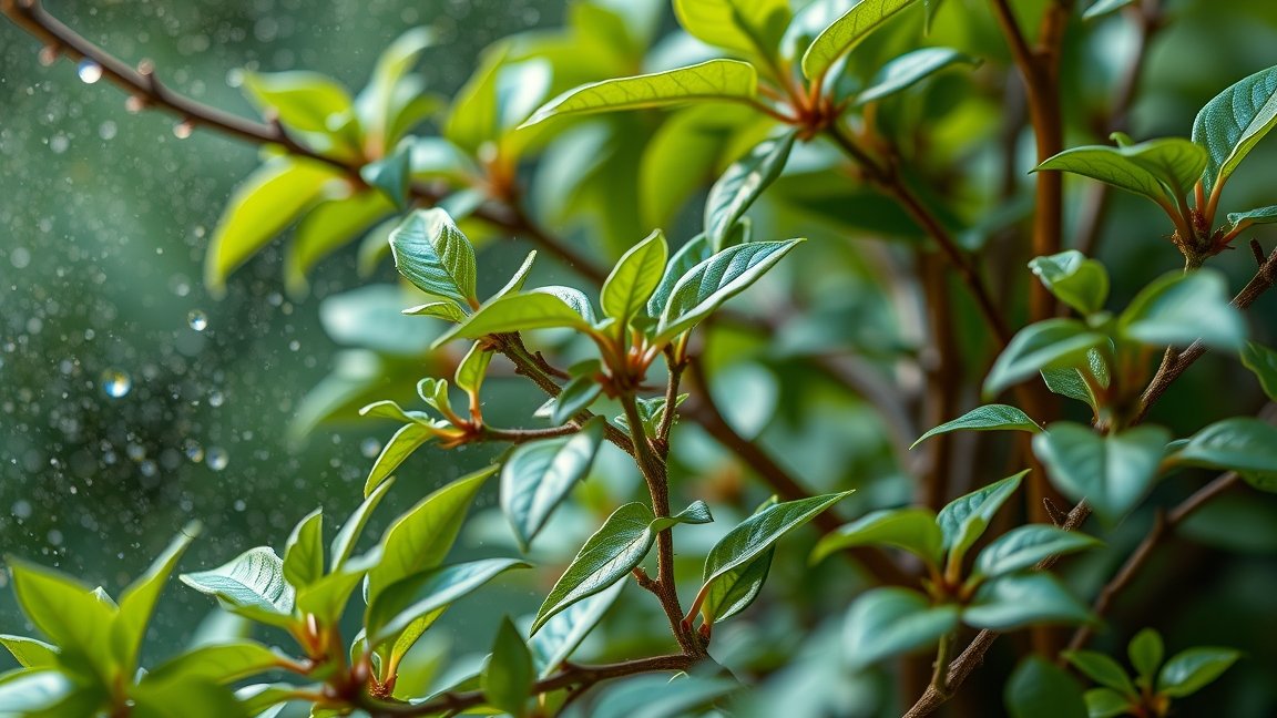 Friss zöld növények levelei cseppel a háttérben