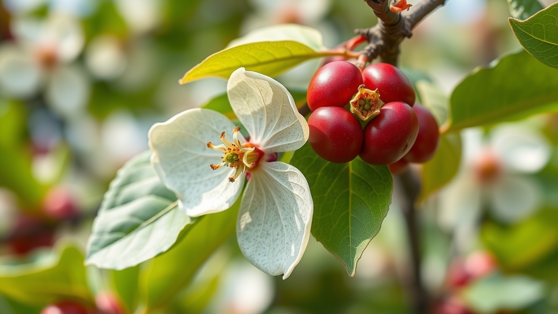 Friss som gyümölcs és virág a zöld leveleken