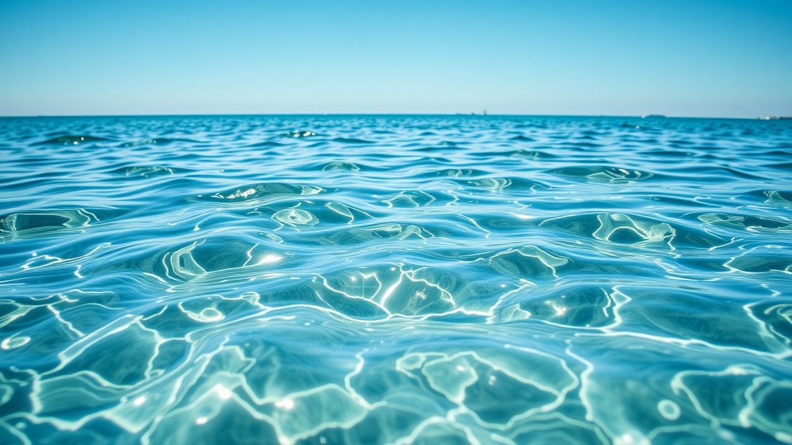 Sós víz felülete, világoskék ég alatt