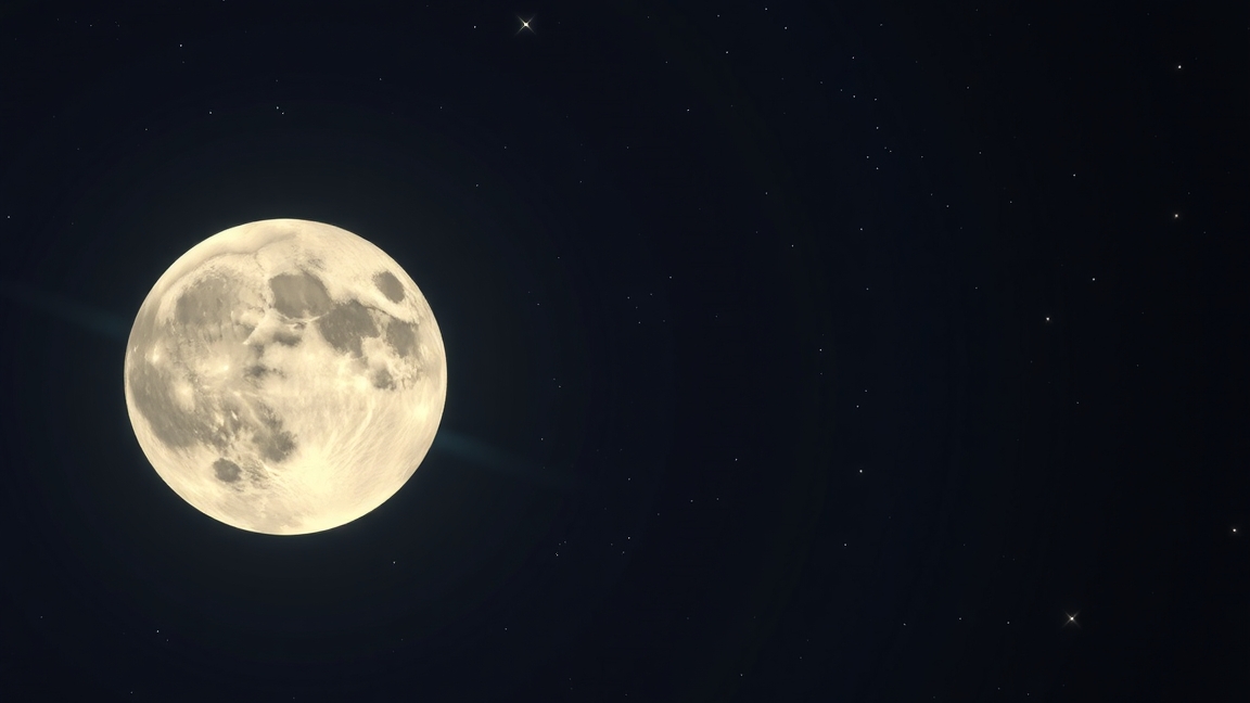 Telihold éjszakai égbolton, csillagokkal körülvéve.