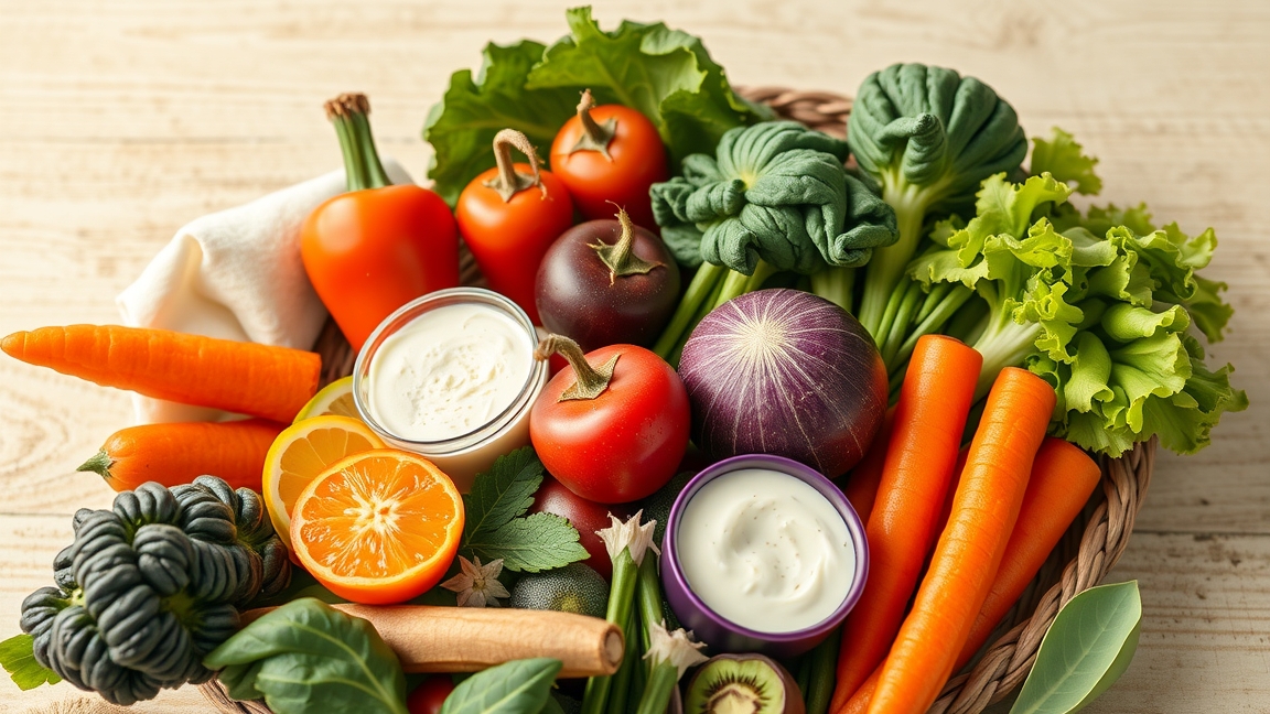 Színes zöldségek és gyümölcsök vegán étrendhez