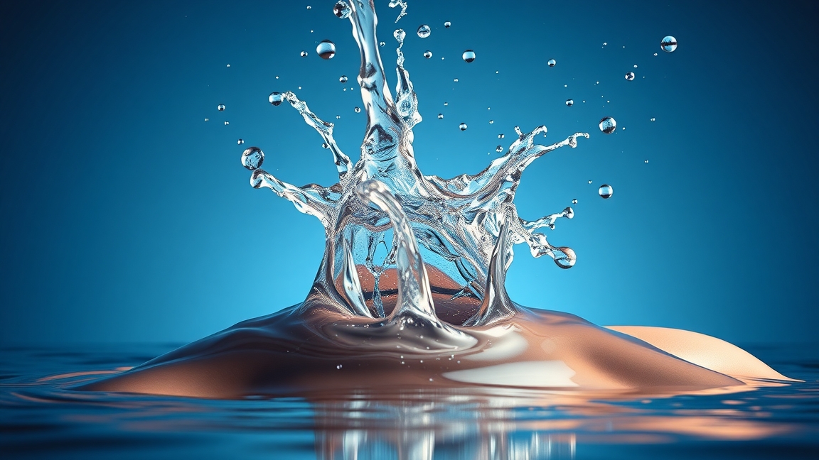 Vízfolyás és cseppek, a hidratáció jótékony hatásait megjelenítve