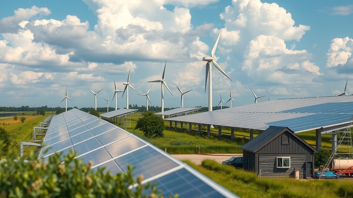 Napenergia és szélerőművek egy zöld energiafarmon