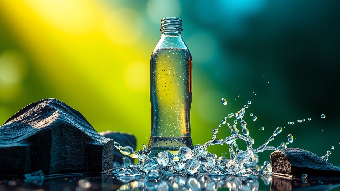 Aktív O2 oxigénes víz palack vízpermettel, természetes környezetben.