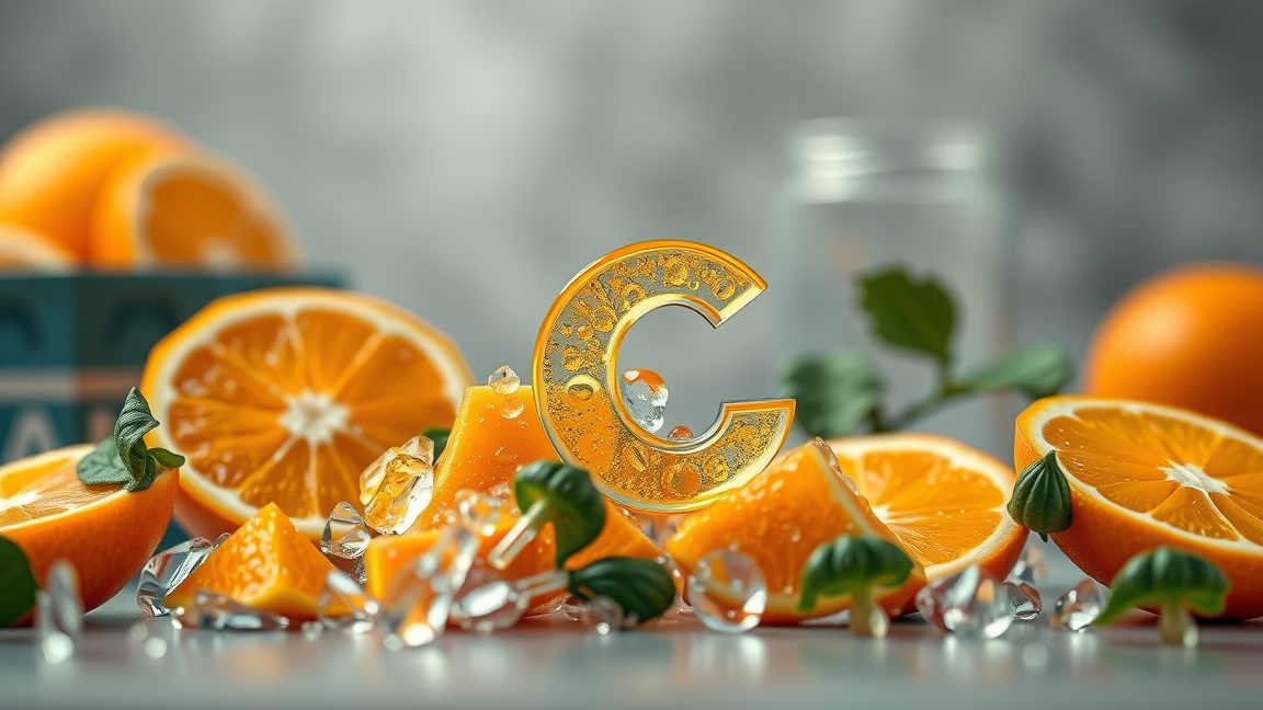 C-vitamin és friss narancs szeletek összeállítása