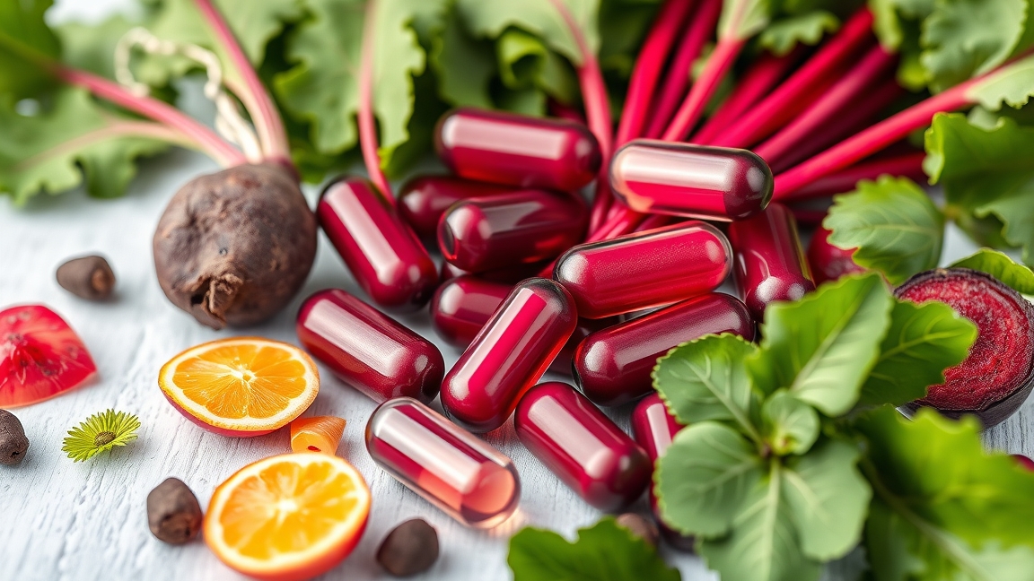 Cékla kapszula és friss zöldségek egészséges kombinációja