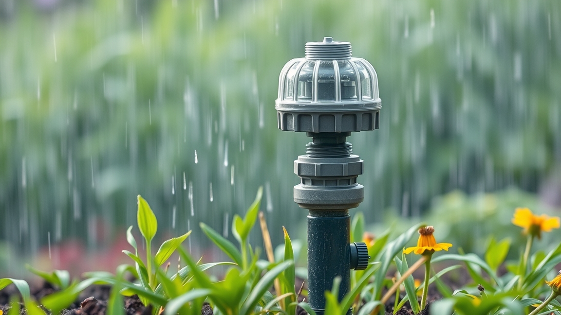 Esőérzékelő öntöző berendezés virágok között