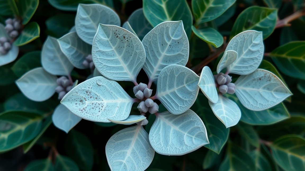 Eukaliptusz levelei és virágai közelről, egészségre gyakorolt jótékony hatásuk miatt.