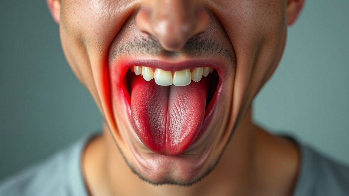 Féloldali nyelvfájdalom bemutatása, látható nyelv és szájüreg.