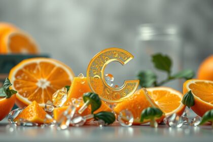 C-vitamin és friss narancs szeletek összeállítása