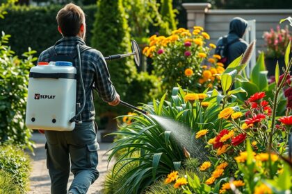 Háti permetező használata virágos kertben, növényvédelem