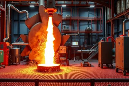 Izzítási folyamat ipari háttere, lánggal és gépekkel