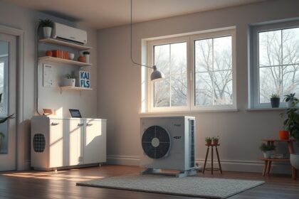 Modern hőszivattyú a világos otthoni környezetben