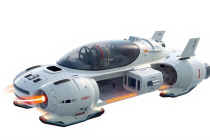 Modern légpárnás hajó aerodinamikai kialakítással és innovatív technológiával.