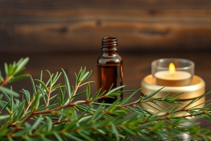 Vetiver olaj és gyertya az aromaterápiás relaxációhoz.