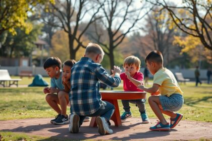 Gyermekek körjáték közben a parkban, kognitív fejlesztés