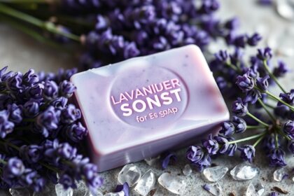 Levendula szappan virágokkal és kristályokkal díszítve