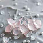 Jódkristályok és vízcseppek egy világos háttéren.